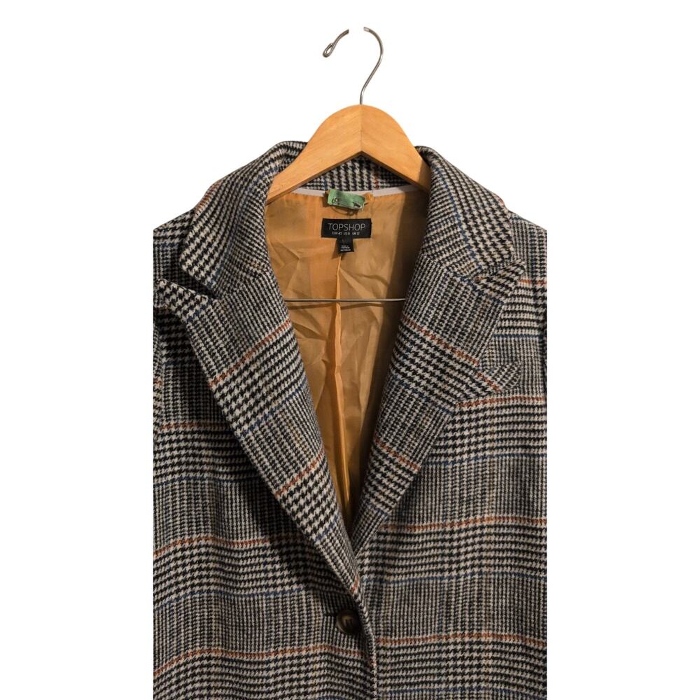 Topshop Plaid Checked Overcoat Size 8 Lined - Picture 2 of 4